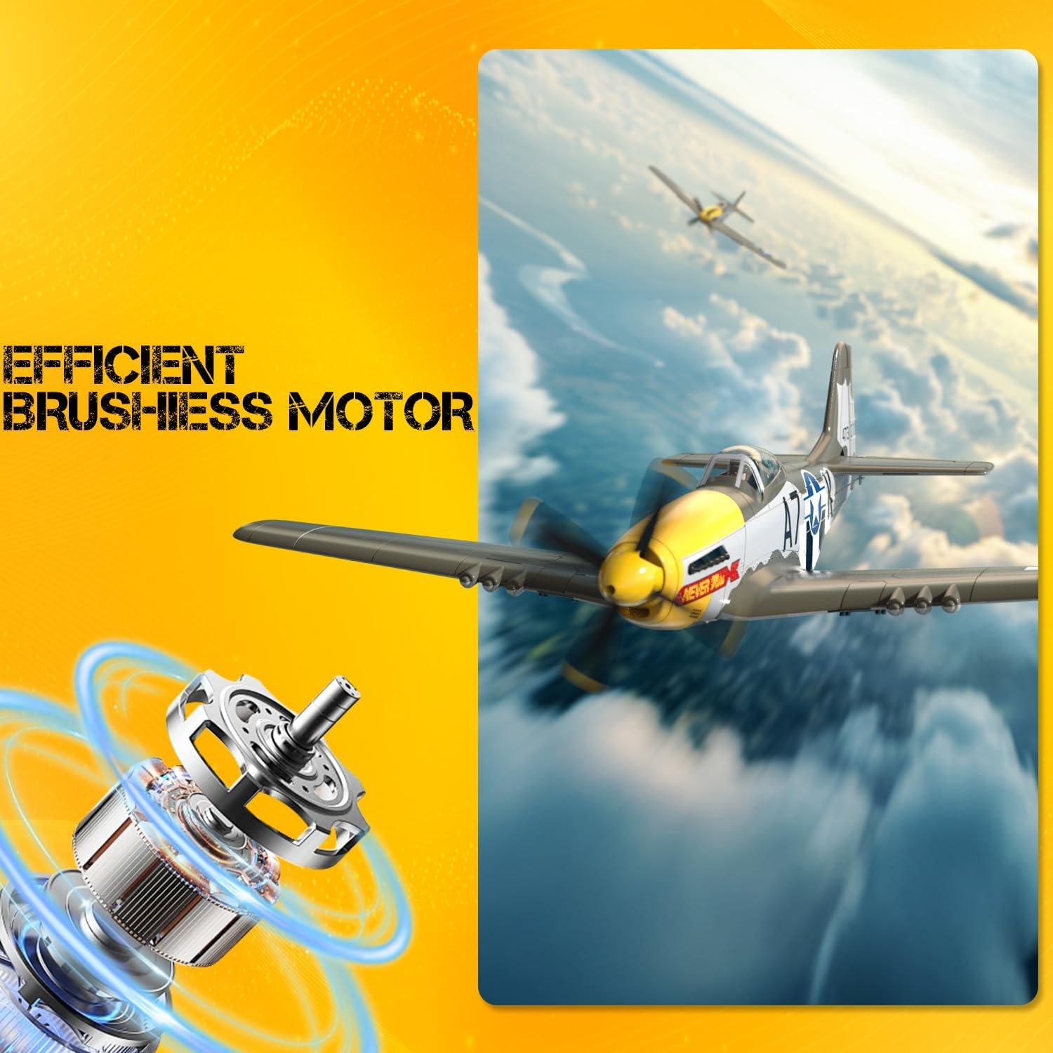 image:imagevolantexrc Brushless 4CH RC Plane P51D Mustang 500mm Remote Control Airplane Fighter RTF with 6Axis Gyro 3 Modes amp Aerobatics 24GHz Radio Controlled Aircraft for Beginners amp Adults amp Propellers
