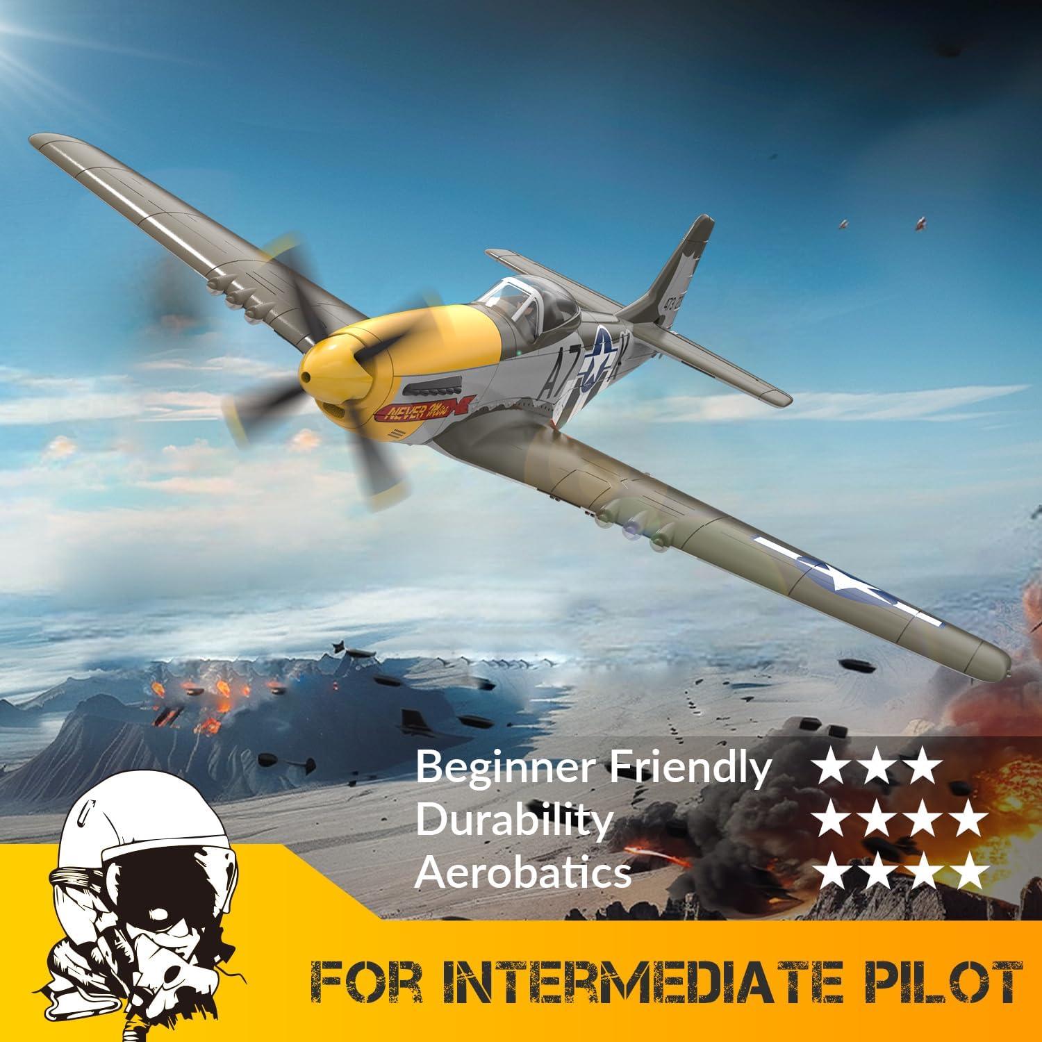 image:imagevolantexrc Brushless 4CH RC Plane P51D Mustang 500mm Remote Control Airplane Fighter RTF with 6Axis Gyro 3 Modes amp Aerobatics 24GHz Radio Controlled Aircraft for Beginners amp Adults amp Propellers
