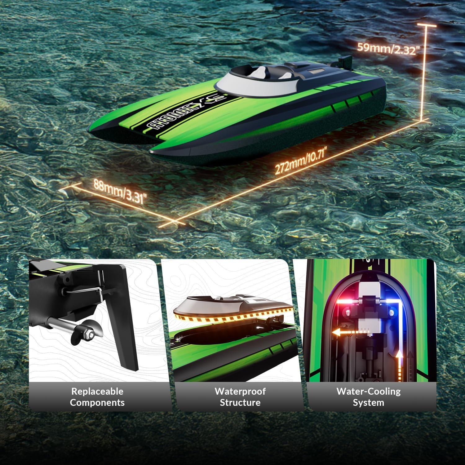 image:imageVOLANTEXRC Remote Control Boats for Pools and Lakes 30MPH AtomicXS High Speed RC Boat for Adults Toy Boat Gifts with 2 Batteries amp Reverse Function 7955 Deep BlueGreen