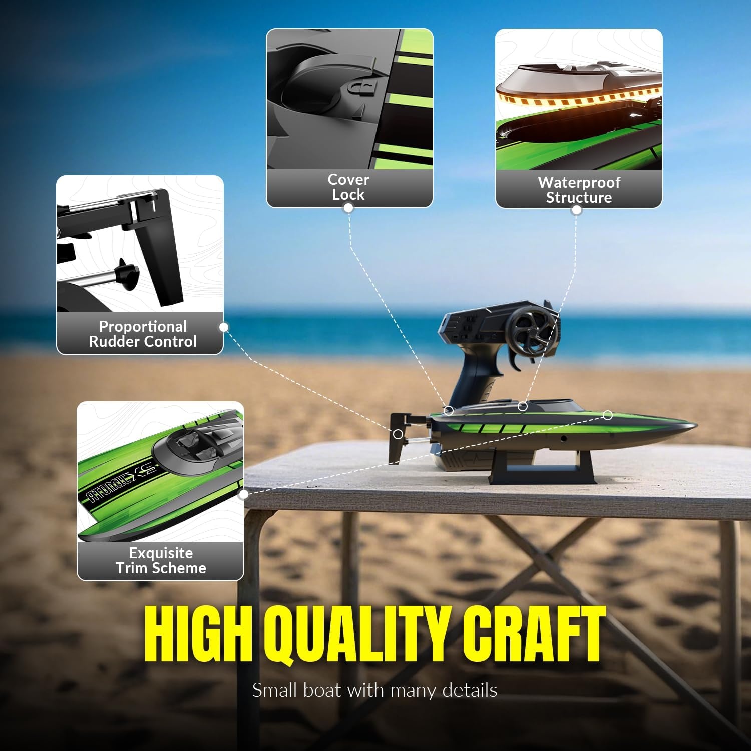 image:imageVOLANTEXRC Remote Control Boats for Pools and Lakes 30MPH AtomicXS High Speed RC Boat for Adults Toy Boat Gifts with 2 Batteries amp Reverse Function 7955 Deep BlueGreen