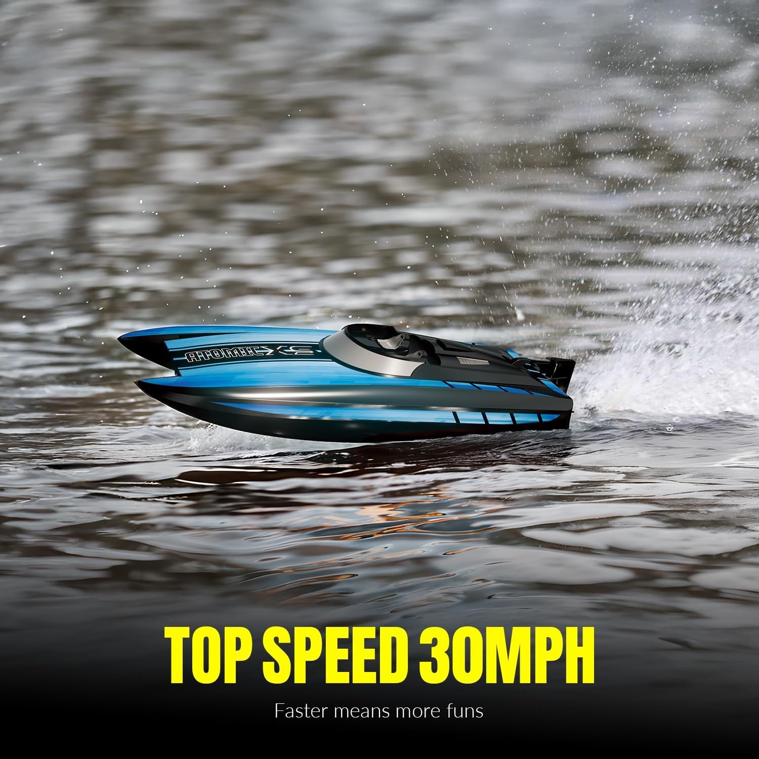 image:imageVOLANTEXRC Remote Control Boats for Pools and Lakes 30MPH AtomicXS High Speed RC Boat for Adults Toy Boat Gifts with 2 Batteries amp Reverse Function 7955 Deep BlueBlue