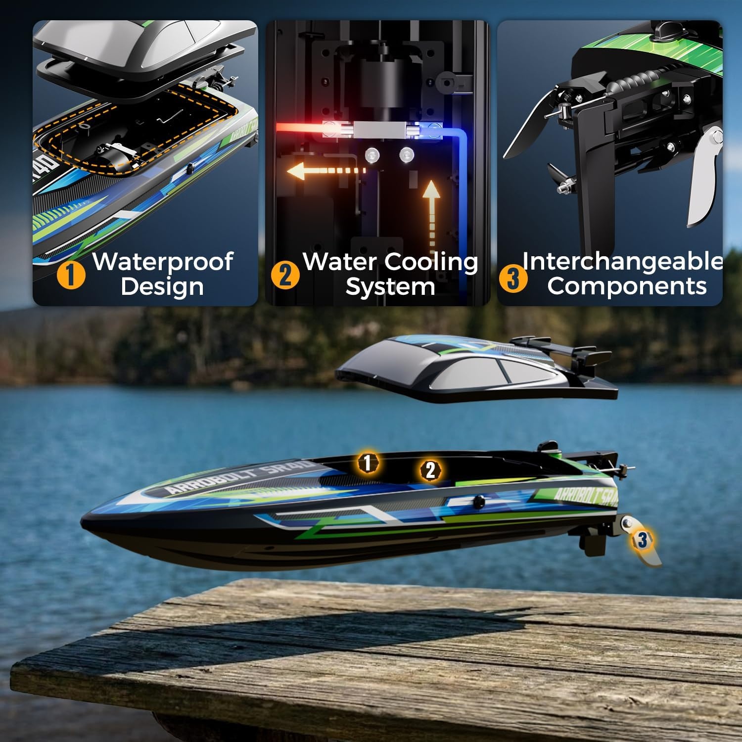 image:imagevolantexrc Brushless RC Boats for Adults 30MPH Fast Remote Control Boat with 2 Rechargeable Batteries for Lakes 30 Mins Full Proportional Boats High Speed RC Boat for AdultsBlue