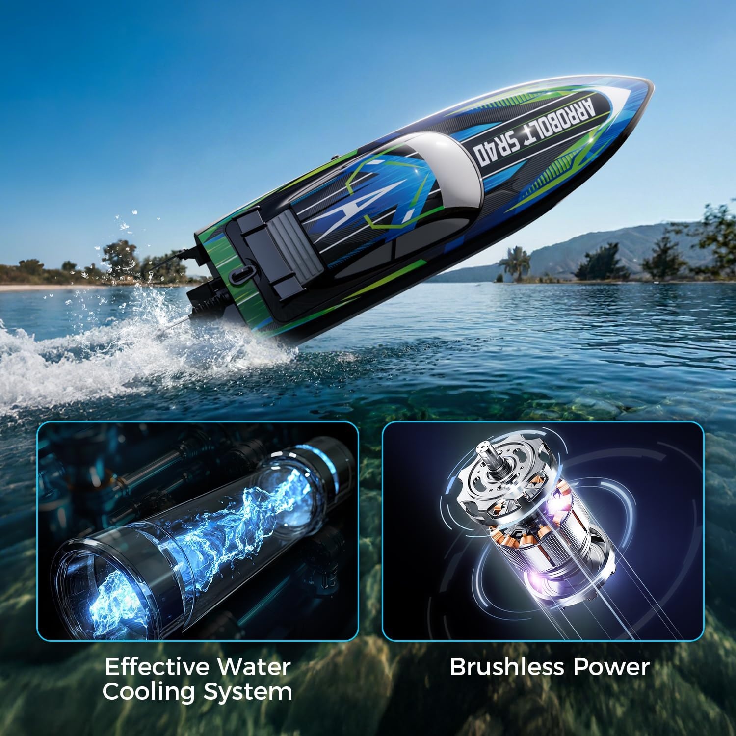 image:imagevolantexrc Brushless RC Boats for Adults 30MPH Fast Remote Control Boat with 2 Rechargeable Batteries for Lakes 30 Mins Full Proportional Boats High Speed RC Boat for AdultsBlue