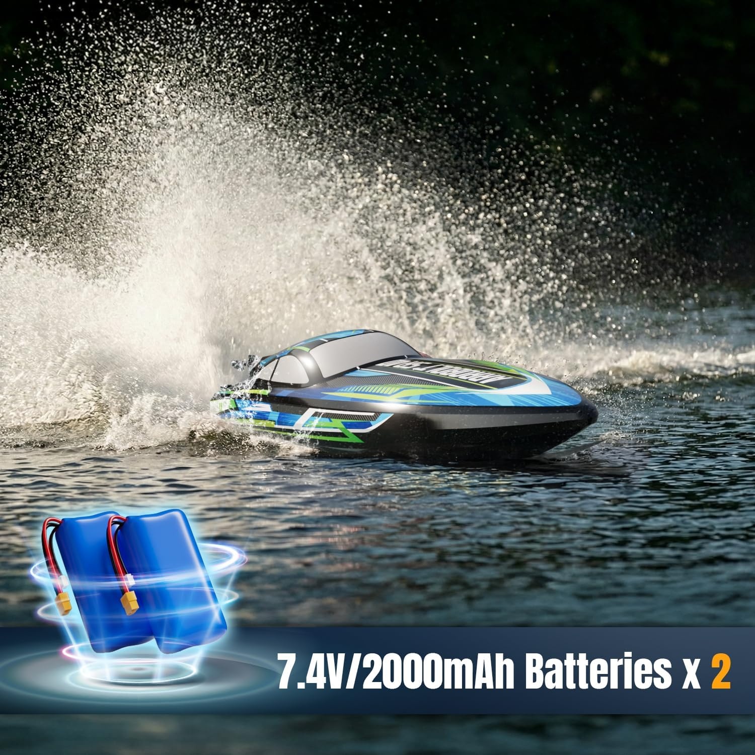 image:imagevolantexrc Brushless RC Boats for Adults 30MPH Fast Remote Control Boat with 2 Rechargeable Batteries for Lakes 30 Mins Full Proportional Boats High Speed RC Boat for AdultsBlue