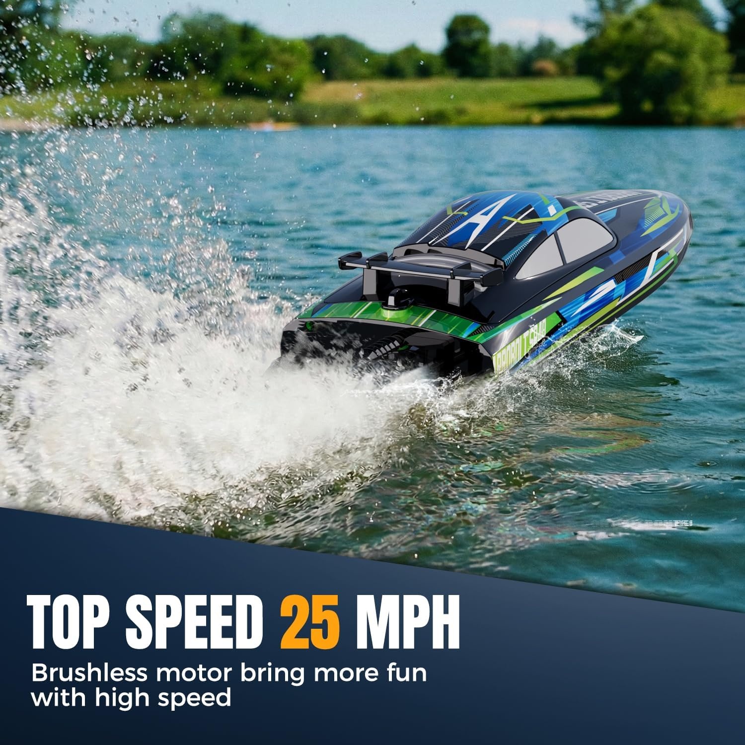 image:imagevolantexrc Brushless RC Boats for Adults 30MPH Fast Remote Control Boat with 2 Rechargeable Batteries for Lakes 30 Mins Full Proportional Boats High Speed RC Boat for AdultsBlue